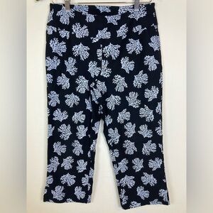 Lulu-B Black White Coral Print Capri Pants Womens Size 6 Stretch Coastal